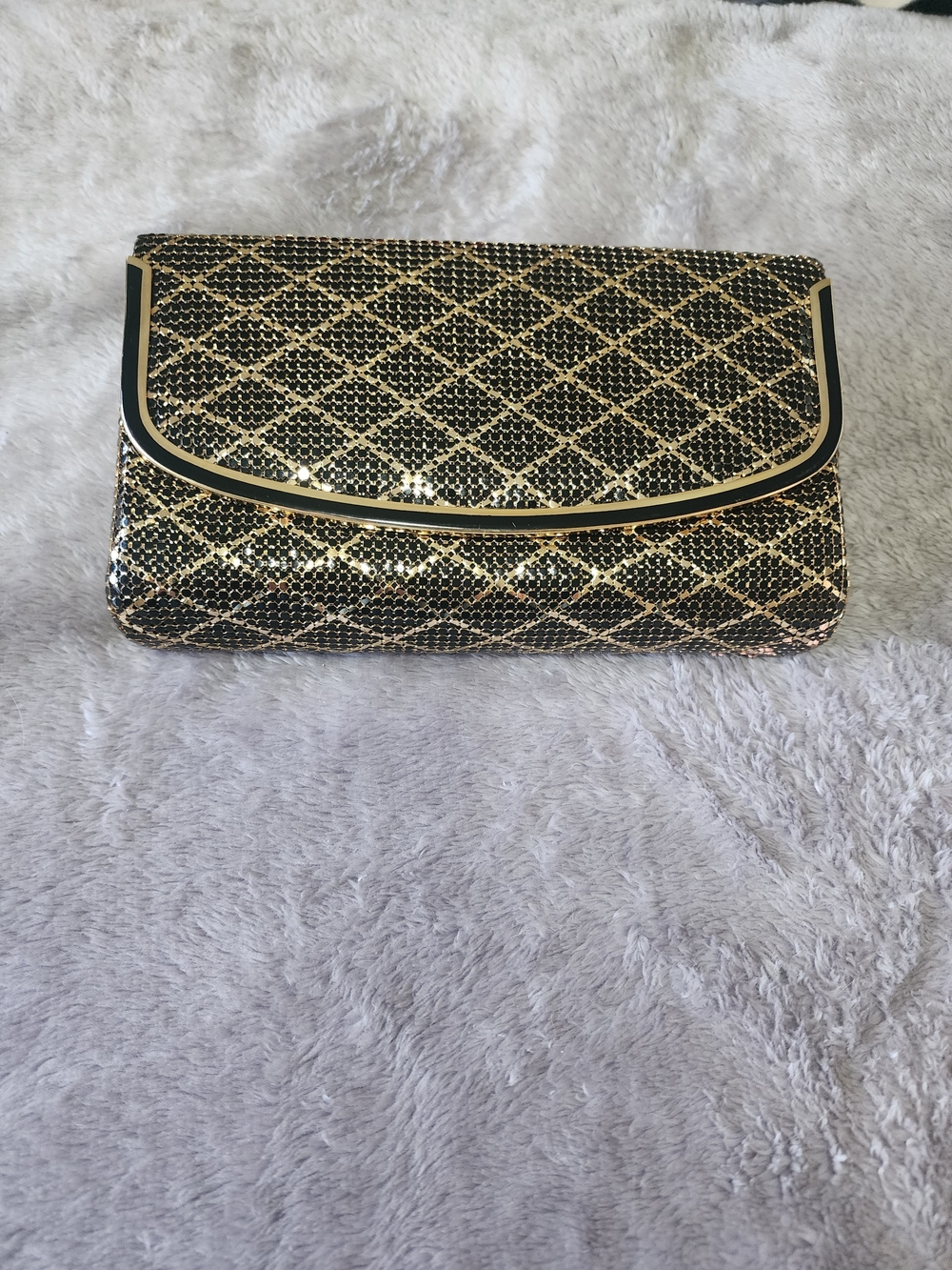Vintage Black & Gold Metal Mesh Shoulder Purse or Clutch- Art Deco design